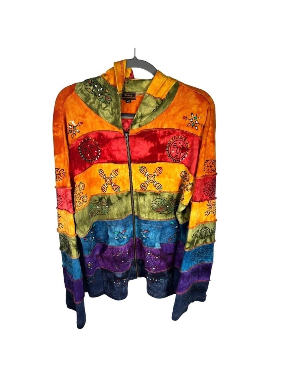 Rising International Rainbow Hippie Bohemian Full Zip Hoodie XXL